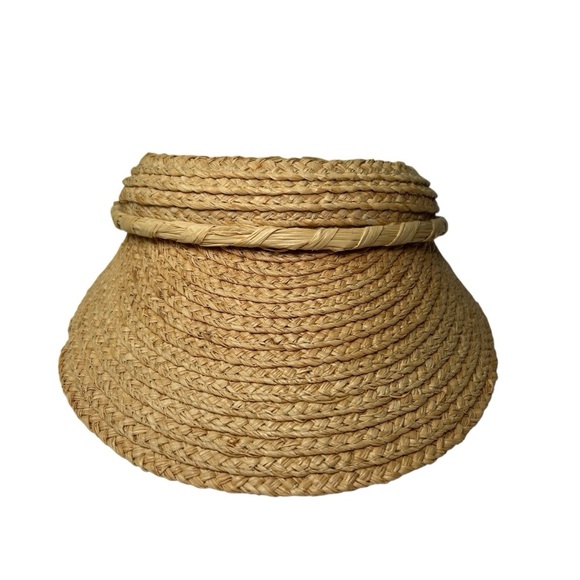 Liz Claiborne Open Visor Woven Straw Sun Visor Natural Braided Hat Beach Garden - Picture 3 of 13